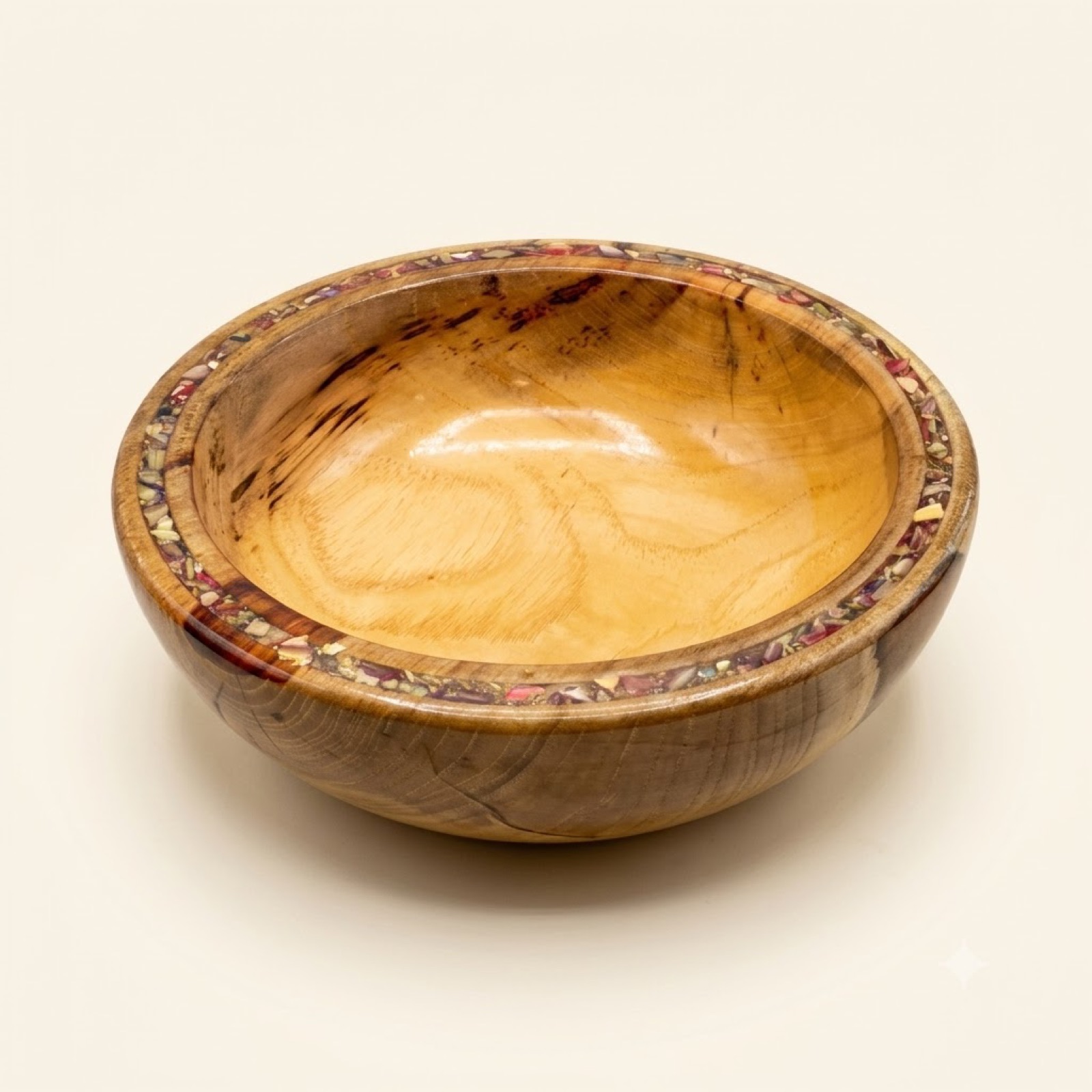 White Oak Bowl with Oyster Inlay — White oak