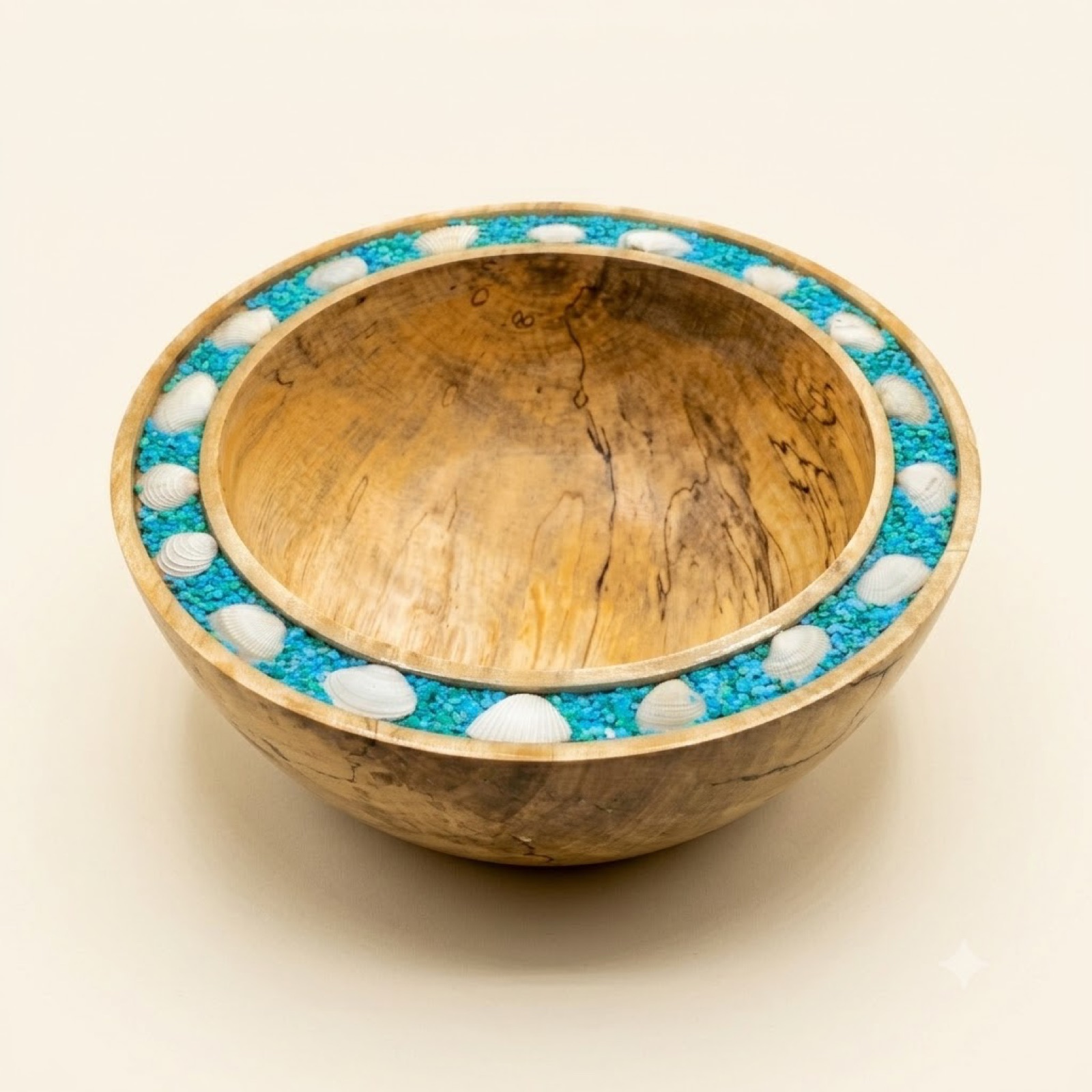 Spalted Gum Bowl with Seashell Inlay — Spalted sweet gum