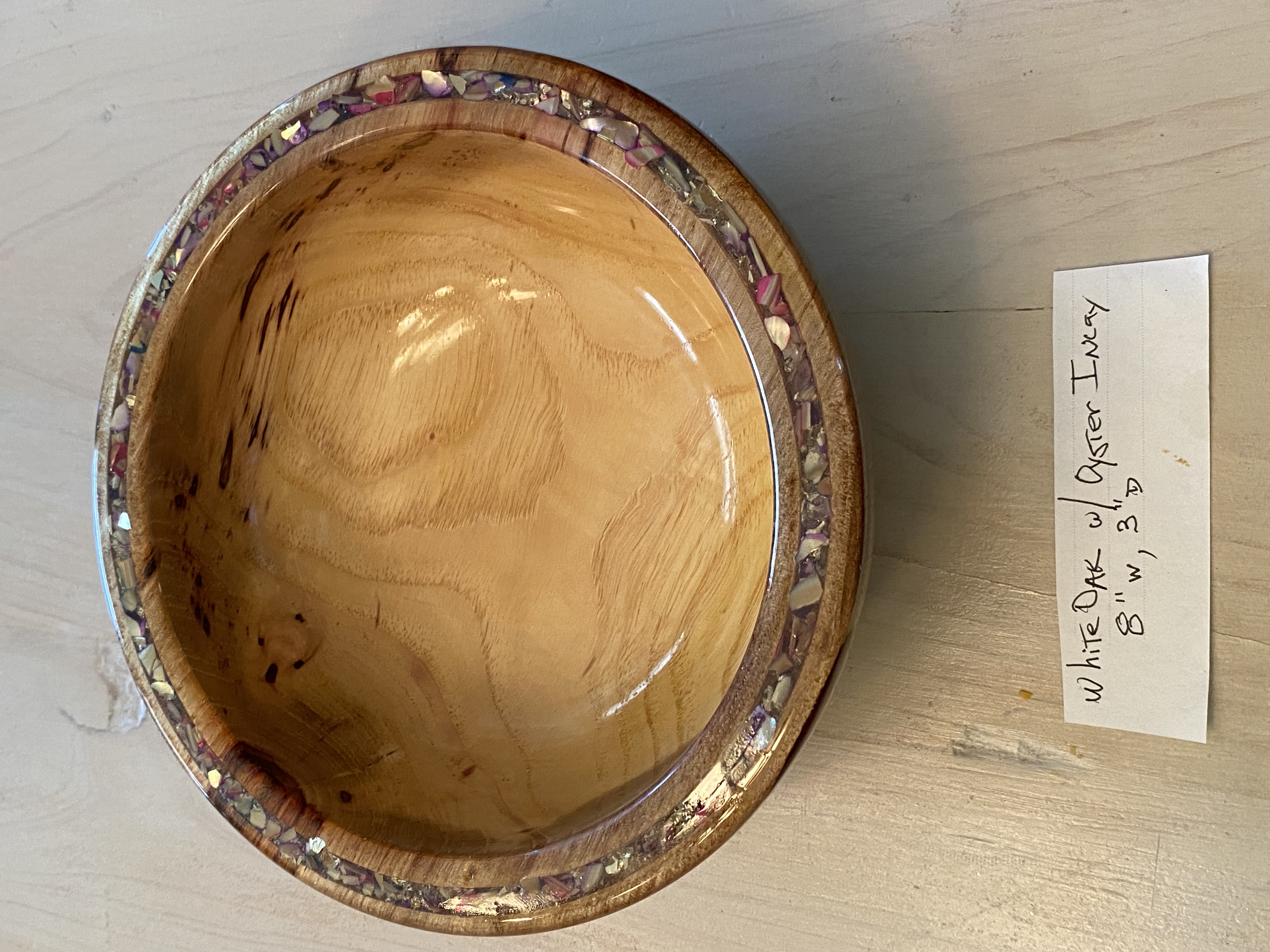 White Oak Bowl with Oyster Inlay — White oak
